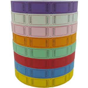 DNB 16000 Pcs Raffle Tickets - 8 Color Set of 2000 Pcs 2 x 1 Inch Single Roll Consecutively Numbered Blank Tickets - Pink/Red/White/Green/Blue/Yellow/Orange/Purple