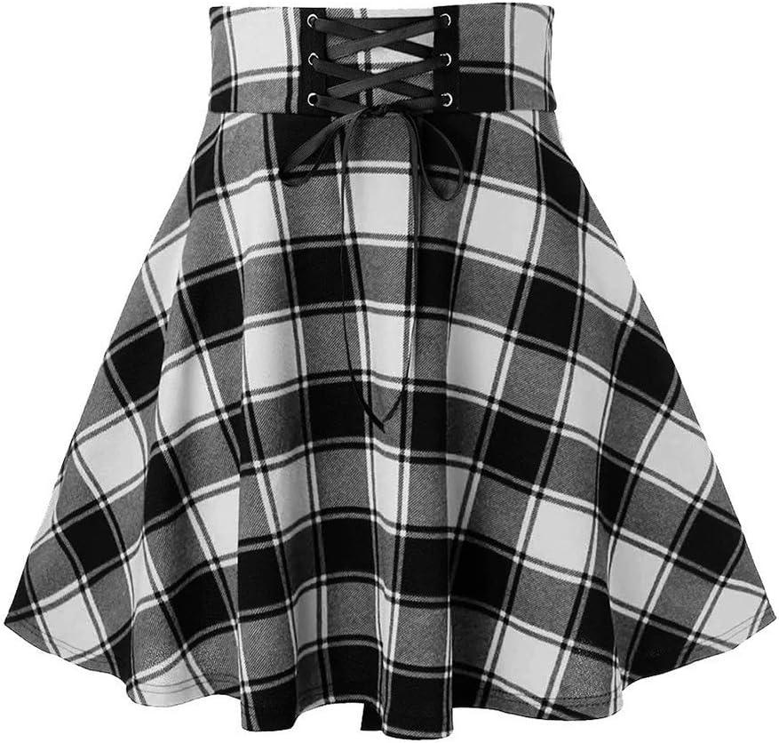 IDEALSANXUN Gothic Plaid Mini Skirts for Women Short High Waist Plaid Skirts, XL