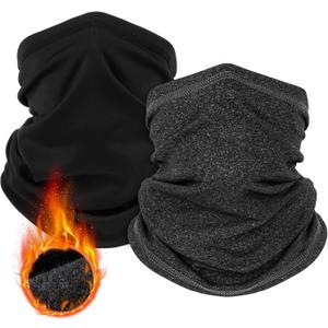 2 Pack Winter Neck Gaiter Warmer for Men&Women,Windproof Face Cover Fleece Face Mask Scarf for Cold Weather Sport (Black+grey)