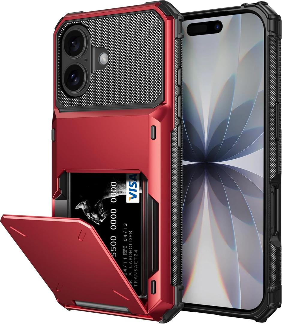 Vofolen for iPhone 17 Case Wallet with Card Holder Dual Layer Heavy Duty Shockproof Drop Protection Hidden Flip 4-Card Slots Pocket Phone Cover for Women Men, 6.3 Inch Red