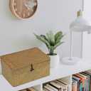 Wicker Storage Basket with Lid, Natural Seagrass Woven Shelf Basket for Storage, Rectangular Decorative Storage Bins Boxes Home Organizer Decor (Natural, Medium)