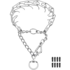 Dog Prong Collar, Ultra-Plus Chrome Plated Training Collar with Quick Release Clip for Dogs, Adjustable Pet Pinch Collar with Silver Plating for Small Medium Large Dogs (L)