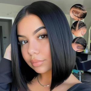 Bob Wig Human Hair Straight Bob wig human hair 13x4 HD Lace Front Wigs Human Hair 180% Short Bob Wigs for Women Glue less Bob Lace Front Wigs Pre Plucked Natural Color 12Inch