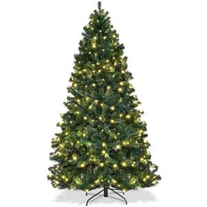 6ft Pre-Lit Artificial Christmas Tree with Warm White Lights & Sturdy Metal Stand Realistic Green Spruce Xmas Tree Holiday Christmas Pine Tree for Home, Office and Xmas Party Decoration, Easy Assembly