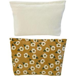 2 makeup bags Women's floral lamp core velvet canvas makeup bag, travel makeup bag, wallet storage, khaki and cute beige