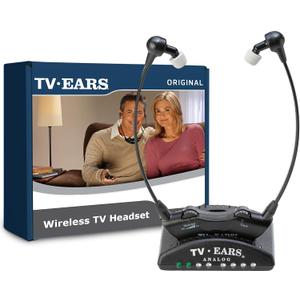TV EARS Analog Wireless Headset System, Wireless Headset, Ideal for Seniors & those with Hearing Difficulties, Plug N' Play RF Transmitter with Earbuds, Compatible with Analog TV - 5.0GHz