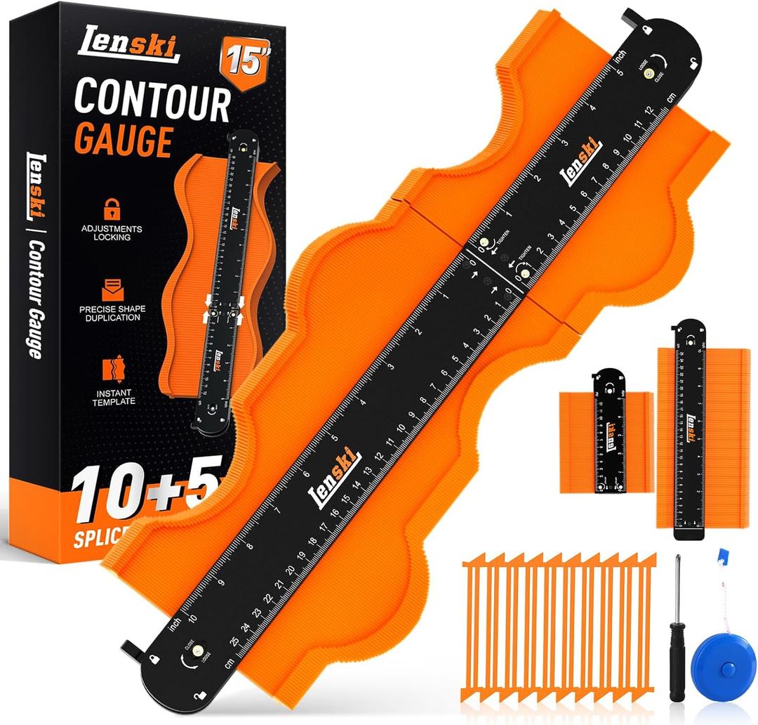 Lenski Fathers Day Dad Gifts from Daughter Wife Son, Contour Gauge Tool With Lock 10+5 Inches, Super Gauge Shape and Outline Tool for Corners and Contoured, Woodworking DIY Tools for Men Husband Dad