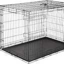 Amazon Basics Portable Metal Wire Dog Crate for Large Dogs, Double Door with Removable Tray, Divider Panel, Easy to Assemble, 48" x 30" x 32.5", Black