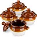 LOVECASA 26 OZ French Onion Soup Bowls with Lid, Porcelain Soup Crocks with Handles, Oven Safe Serving Bowls for Soup, Beef Stew, Cereal, Pot Pies, lasagna, Chilli, Set of 4