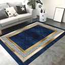 Premium Indoor Area Rug, 6x8ft, Contemporary Simple Geometric and Gold Border Design Navy Blue Rug, Non-Slip Non-Shedding, Comfortable and Casual