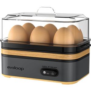 Evoloop Rapid Egg Cooker Electric 6 Eggs Capacity, Soft, Medium, Hard Boiled, Poacher, Omelet Maker Egg Poacher With Auto Shut-Off, BPA Free (Black)