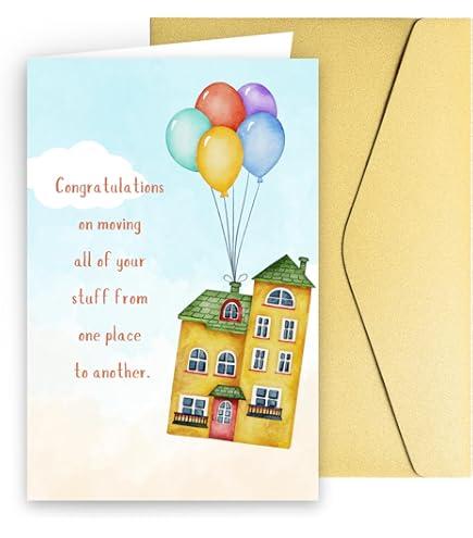 New Home Greeting Card - Funny Moving All Your Stuff Housewarming Card Congratulations with Gold Envelope & Seal for Friends, Coworkers, Relatives