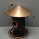 Bird Feeder for Outdoor, Metal Wild Bird Feeder Hanging Outside, 7.5" Copper Roof and 360 Degree Feeding Tray with 2 Extra Feeding Ports, 3 Lbs Bird Seeds Capacity