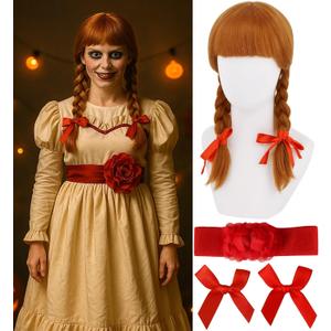 Swooflia Orange Braid Wig for Women & Cosplay Accessories - Convenient Set Includes Adjustable Wig Cap, Hair Clips, Cosplay Wig for Halloween, Costume, Party and Daily Use (Wig2-16)