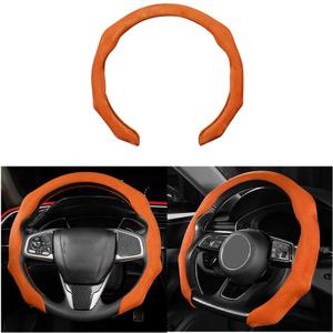 Mandark Car Steering Wheel Cover, Suede Sport Vehicle Steer Wheel Protector Fitting 15 Inch, Non-Slip Comfortable Automotive Interior Decoration Accessories, Universal for Most Cars (Orange)