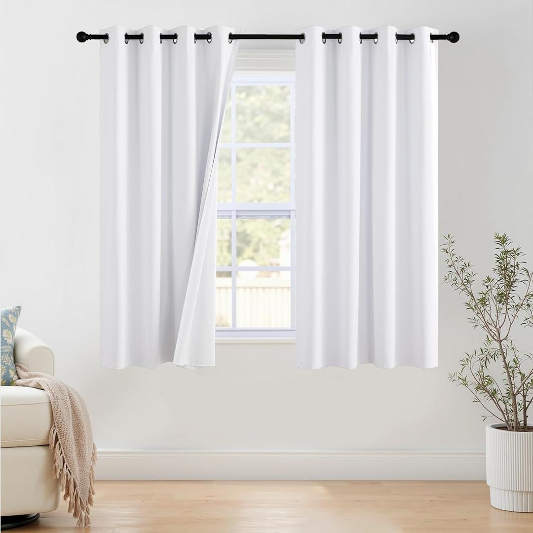 NICETOWN 100% Blackout Window Curtain Panels 68 inch Length for Living Room, Set of 2, Snow White, 55 inches Wide, Thermal Insulated Drapes