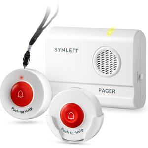 Caregiver Pager Wireless Call Buttons for Elderly Monitoring SOS Alert System Portable Alarm for Nurse Call Seniors Patients Emergency Home (2 Call Buttons 1 Receiver)