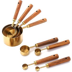 Copper Measuring Cups and Spoon Set of 8, Stackable Kitchen Measure Tool with Handle, Metric Cups and Spoons Measuring Set for Cooking Baking