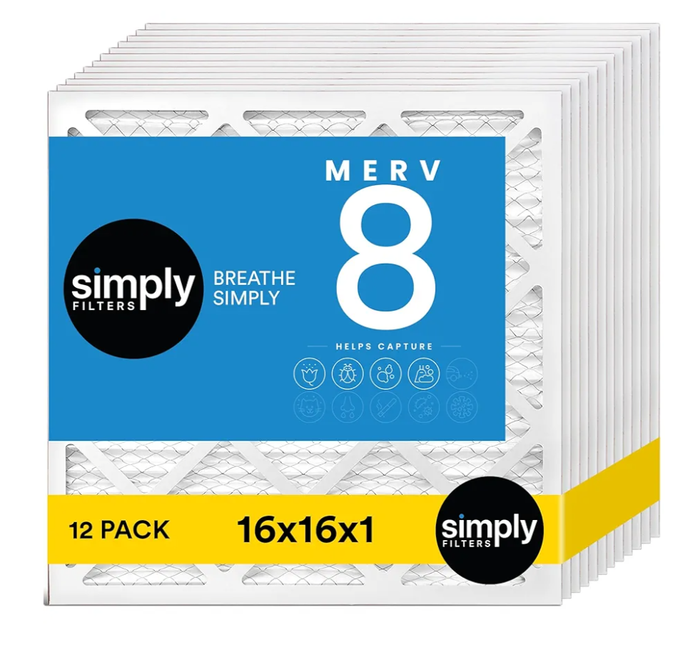 Simply 16x16x1 Air Filter, MERV 8, MPR 600, 6 Pack, For Home AC Furnace & HVAC (Actual Size: 15.75"x15.75"x0.75") DUST, Pet, & Allergy Control