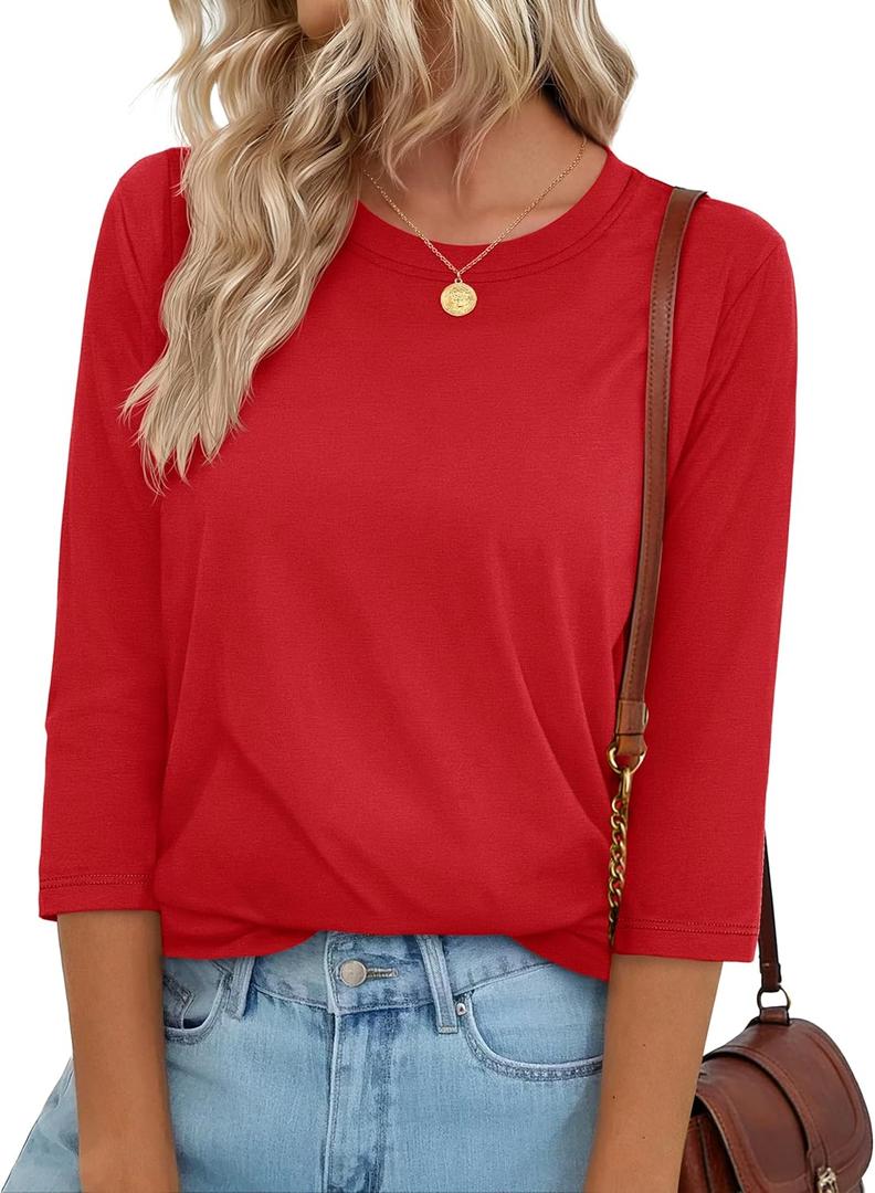 YUCOLEN 3/4 Length Sleeve Womens Tops Crew Neck Loose Cotton T Shirts Casual Blouses Summer Basic Tees 2026,Medium