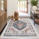 Madane Area Rug 3x5, Entryway Washable Vintage Runners Bedroom Non Slip Indoor Kitchen Runner for Living Room Laundry Room Playroom Soft Non-Slip Area Rugs, Navy Blue