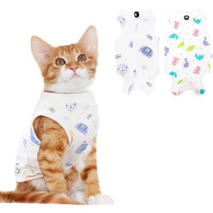 2 PCS Cat Recovery Suit for Spay Abdominal Wounds Cat Onesie for Cats After Surgery Recovery Suit Female Breathable E-Collar Alternative Kitten Onesie Anti Licking Small