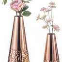 MyGift 7 and 10.5 Inch Copper Tone Metal Tapered Flower Vases with Hammered Pattern, Decorative Vase for Floral Arrangements, 2 Piece Set - Handcrafted in India