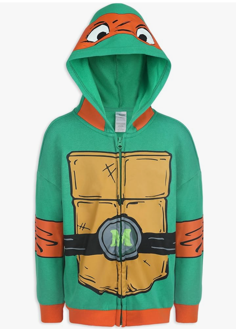 Nickelodeon Teenage Mutant Ninja Turtles Michelangelo Boys Zip Up Hooded Sweatshirt for Big Kids, Size:4