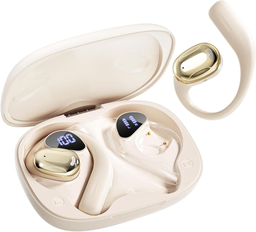Open Ear Earbuds, Bluetooth 5.4 Wireless Earbuds with Earhooks, 70Hrs Playtime Bluetooth Earphones with LED Display Charging Case, HiFi Stereo IP7 Waterproof for Sports, Running, Workout