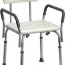 Medline Shower Chair Seat with Padded Armrests and Back | Heavy Duty for Bathtub | Slip Resistant with Adjustable Height | with 350 lb Capacity (White)