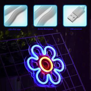 1 Pack Retro Pink and Blue Neon Flower LED Light for Bedroom Wall Decor Valentine's Day Birthday Wedding Party