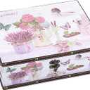 ELLDOO Wooden Treasure Chest Box, Wooden + PU Leather Storage Decorative Box for Jewelry Trinkets Photos, Vintage Rectangular Keepsakes Box for Girls Women Gifts (Lavender Pattern)