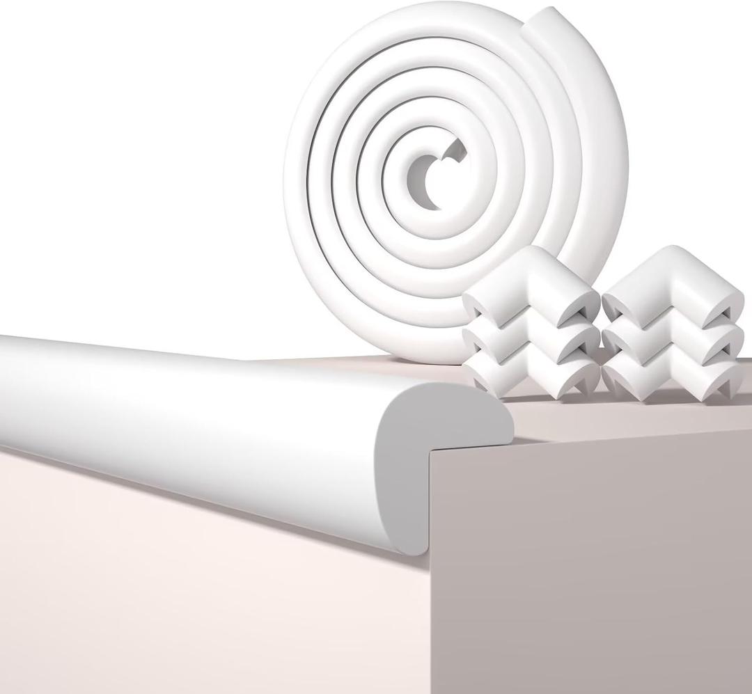 Baby Proof Edge Corner Protector, 6.56FT 0.47''Th L-Shape Furniture Corner & Edge Safety Bumpers with 6 Corners, Pre-Taped, Soft NBR Rubber Foam Desk Edge Cushion Wall Corner ProtectorWhite-gray