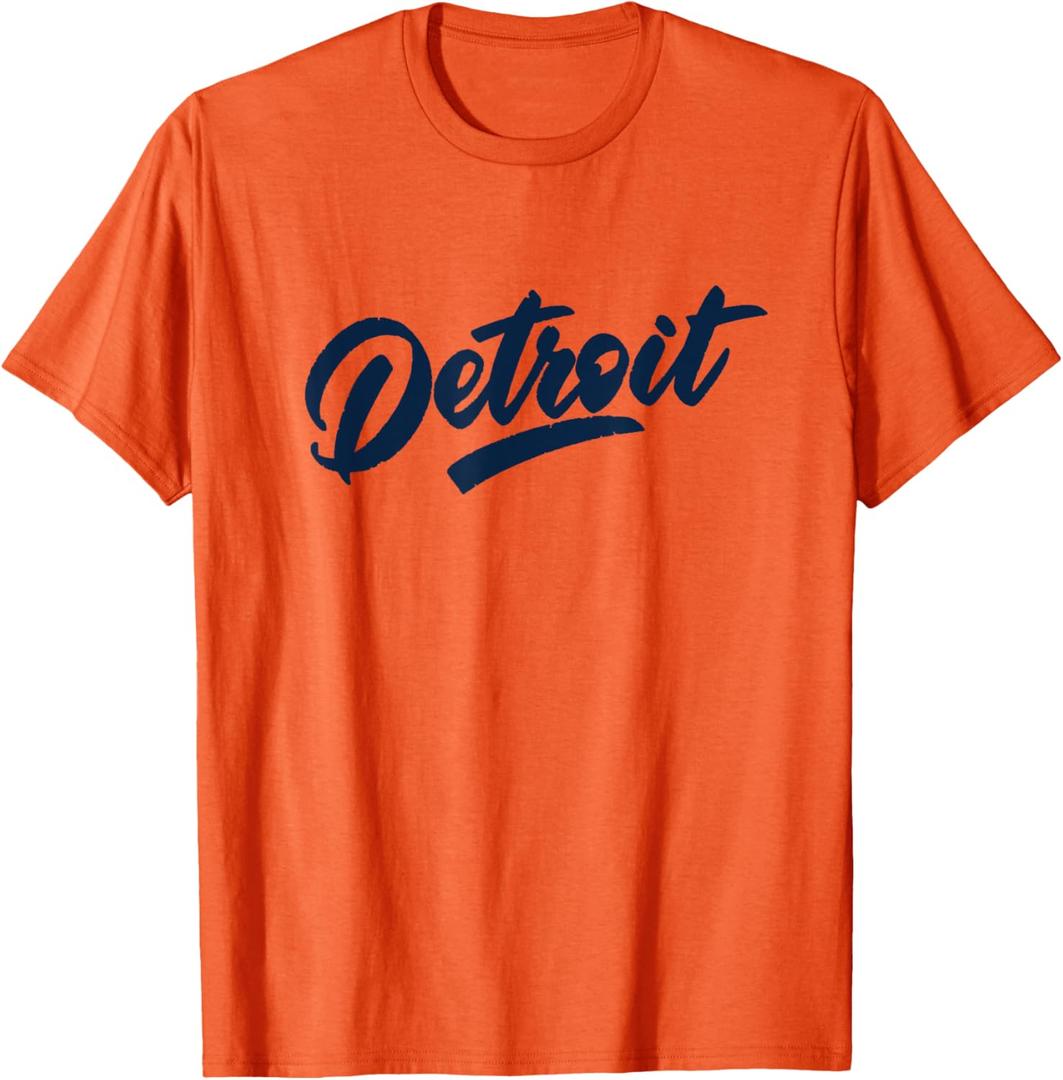 DETROIT - Throwback Design - Classic T-Shirt (Small, Orange)