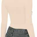 MANGDIUP Women's Round Collar Long Sleeve Elastic Bodysuit Jumpsuit(7001 Nude-L)
