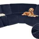 Arfntevss Sectional Recliner Couch Covers Velvet Washable Corner Sectional Sofa Cover for Reclining Stretch Soft Thick L Shape Recliner Slipcover Set (5 Seat with 1 Console Cover, Dark Blue)