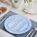 U-QE 20Pcs Blue Plastic Plates - Blue Stripes Plates Disposable Heavy Duty, Fancy Stripes Pattern Perfect for Weddings, Tea Parties, Holidays - 10.25" Dinner & 7.5" Dessert Plastic Plate