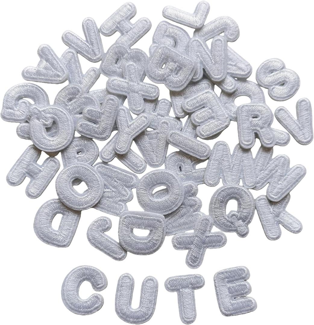 52pcs Iron on Letter Patches 0.7 inch, 2 Sets of 26 Embroidered Alphabet A-Z Patches for Clothing Jackets Hats Backpacks Jeans White