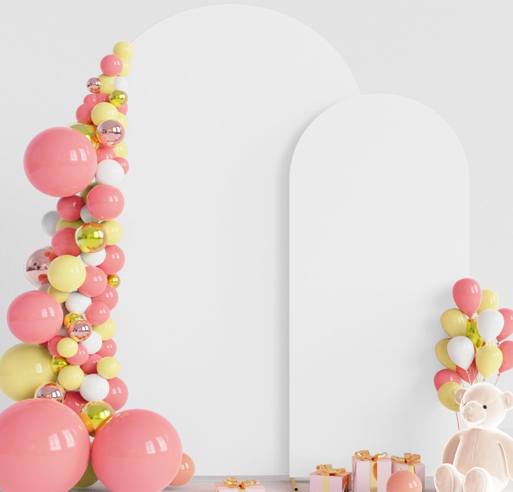 Wokceer Wedding Arch Backdrop Cover 7.2FT, 6FT Spandex Fitted White Arch Covers 2 Set Round Top Chiara Arches Backdrop Cover for Birthday Party Ceremony Banquet Decoration