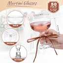 Zopeal 50 Set Disposable Plastic Coupe Glasses With Satin Ribbon Bow 5 oz Acrylic Champagne Tower Cocktail Unbreakable Plastic Martini Margarita Glasses for Birthday Wedding Party Bar (Coffee)
