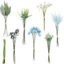 Floroom Artificial Greenery Stems Box Set, 59pcs with 7 Kinds of Faux Greenery Flowers Picks for DIY Bridal Bouquets Wedding Floral Arrangement Table Centerpieces, Blue & White