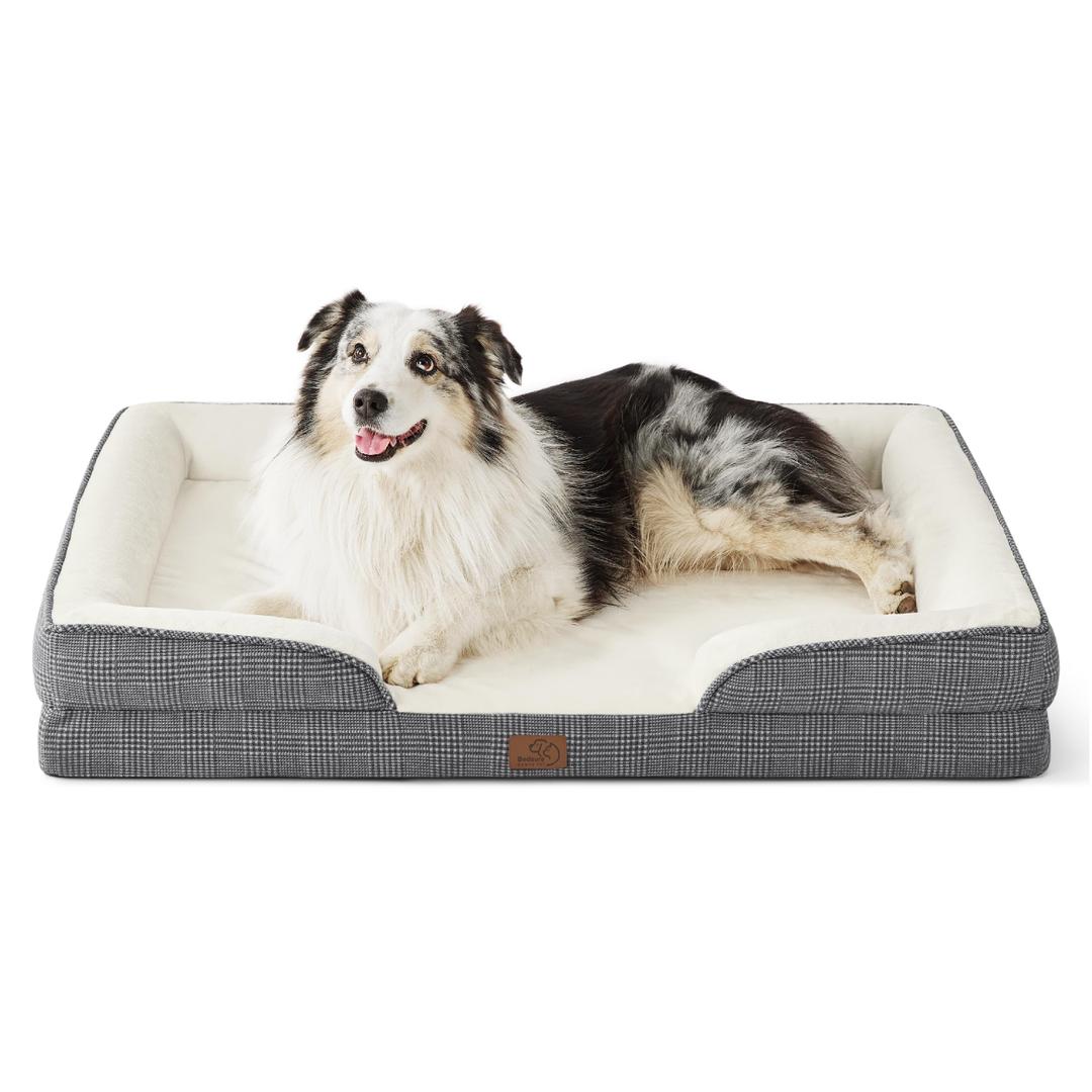 Bedsure Orthopedic Dog Bed Medium - 27" L x 23" Washable Dog Crate Bed with Non-Slip Base and Removable Washable Cover, Egg Crate Foam Pet Mat, Grey
