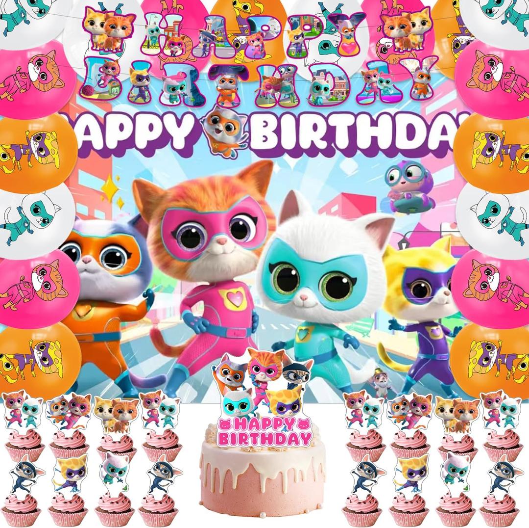 Birthday Party Decorations, Super Kitties Party Supplies Pack With Balloons