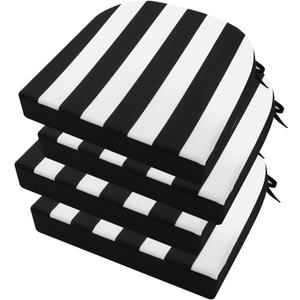 idee-home Outdoor Chair Cushions Set of 4, Thick 19" x 19" x 3" Outdoor Seat Cushion Waterproof for Patio Furniture with Ties, Patio Chair Pads Dining Black Stripes