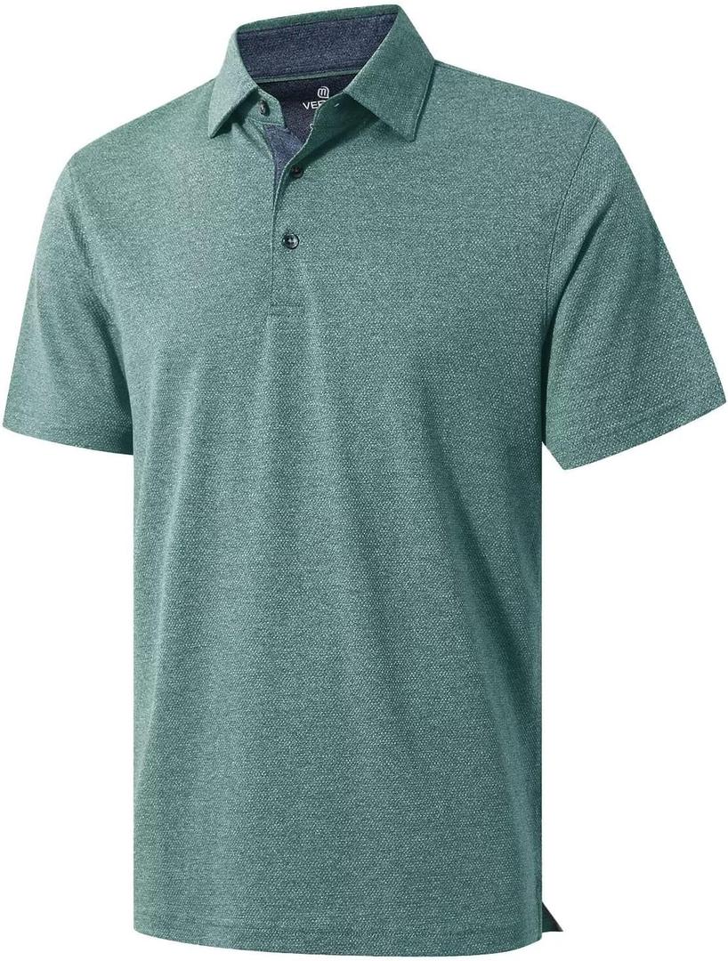 VEBOON Men's Polo Shirts Long and Short Sleeve Cotton Blend Heather Moisture Wicking Casual Collared Shirts (Pine Green Heather)