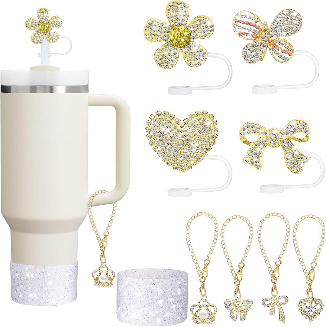 Mity rain 9Pcs Straw Covers Bling Set for Stanley Cup 30oz 40oz, All Accessories Compatible with Stanley Water Bottle, 10MM Silicone Straw Topper and Cup Handle Charms, Silicone Boot