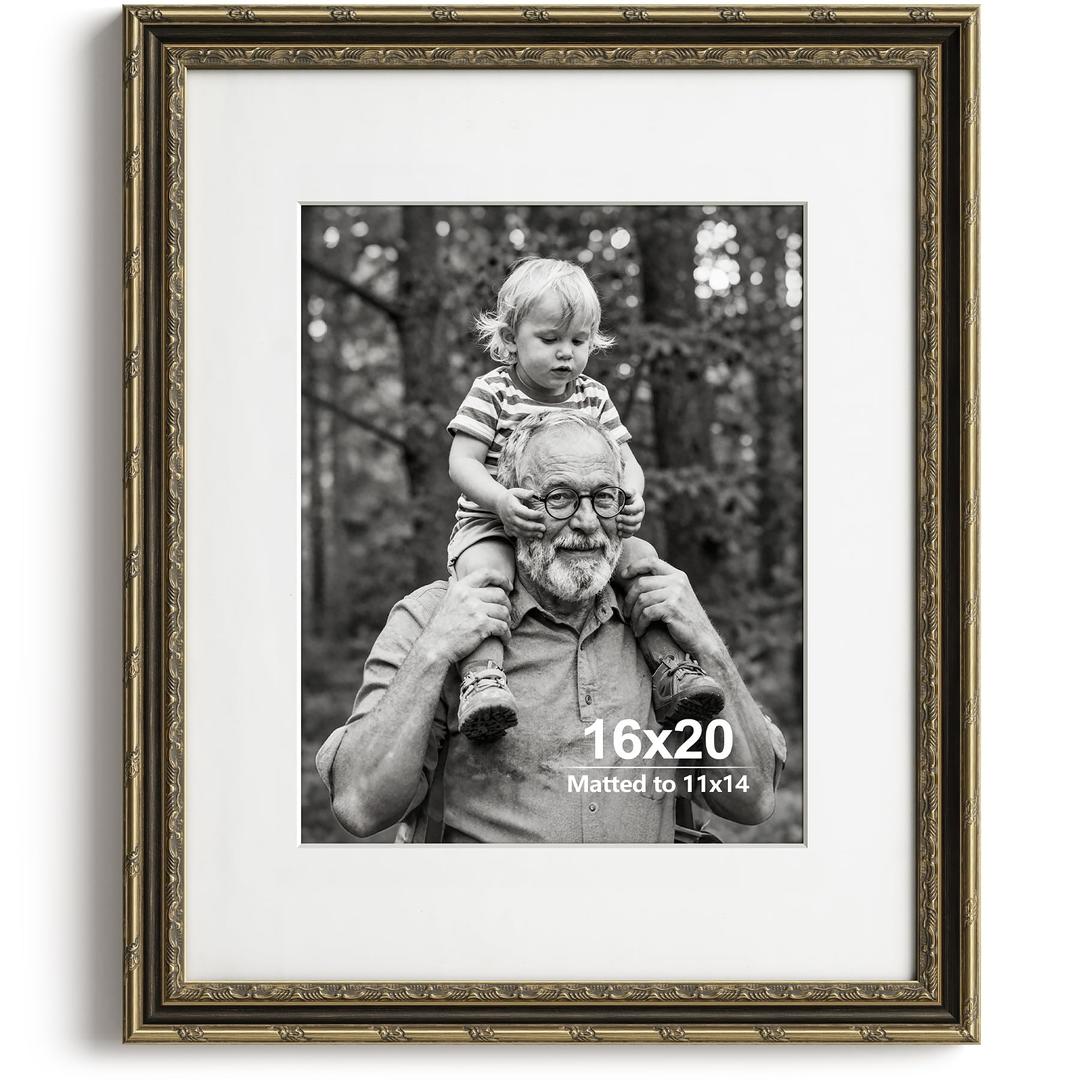 Yaetm 16x20 Vintage Picture Frame, Ornate Antique Brown Gold Frame, 2 Pack