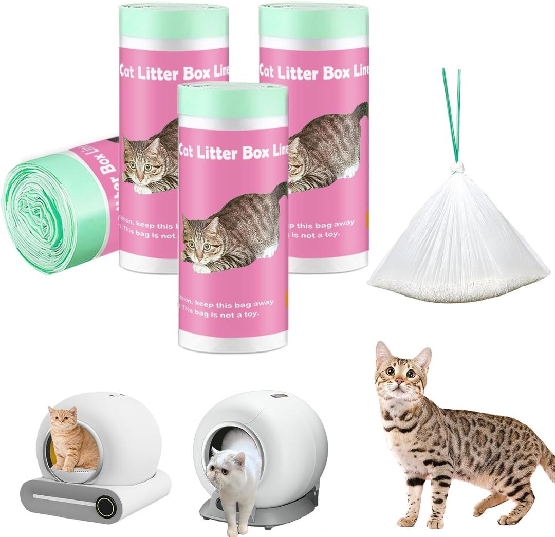 100 Pack Cat Litter Box Liner Bags Compatible with Self-cleaning Cat Litter Box, Thick Heavy Duty Drawstring Automatic Kitty Litter Box Waste Drawer Liners-19" x 18" (Pink)