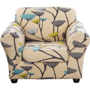 Lamberia Printed Sofa Cover High Stretch Sofa Slipcovers 2 Piece Armchair Slipcover with One Separate Cushion Cover Elastic Bottom Floral Pattern (Dandelion, Armchair)