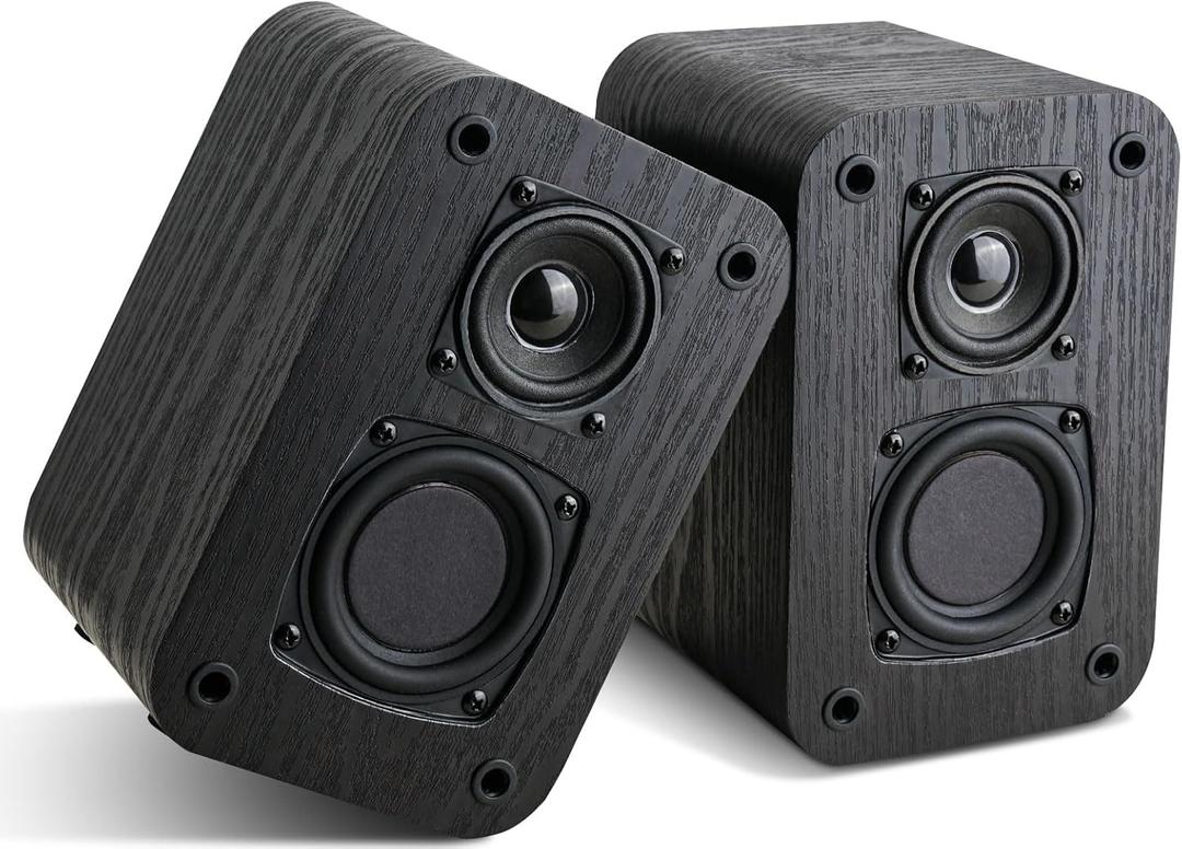 Passive Bookshelf Speakers for Home Theater Surround Sound, Home Desktop Stereo Speakers with Crisper Sound and Classic Wood Grain for Record Player/Computer/TV, Wall Mountable, One Pair. (2.75-inch Woofer)